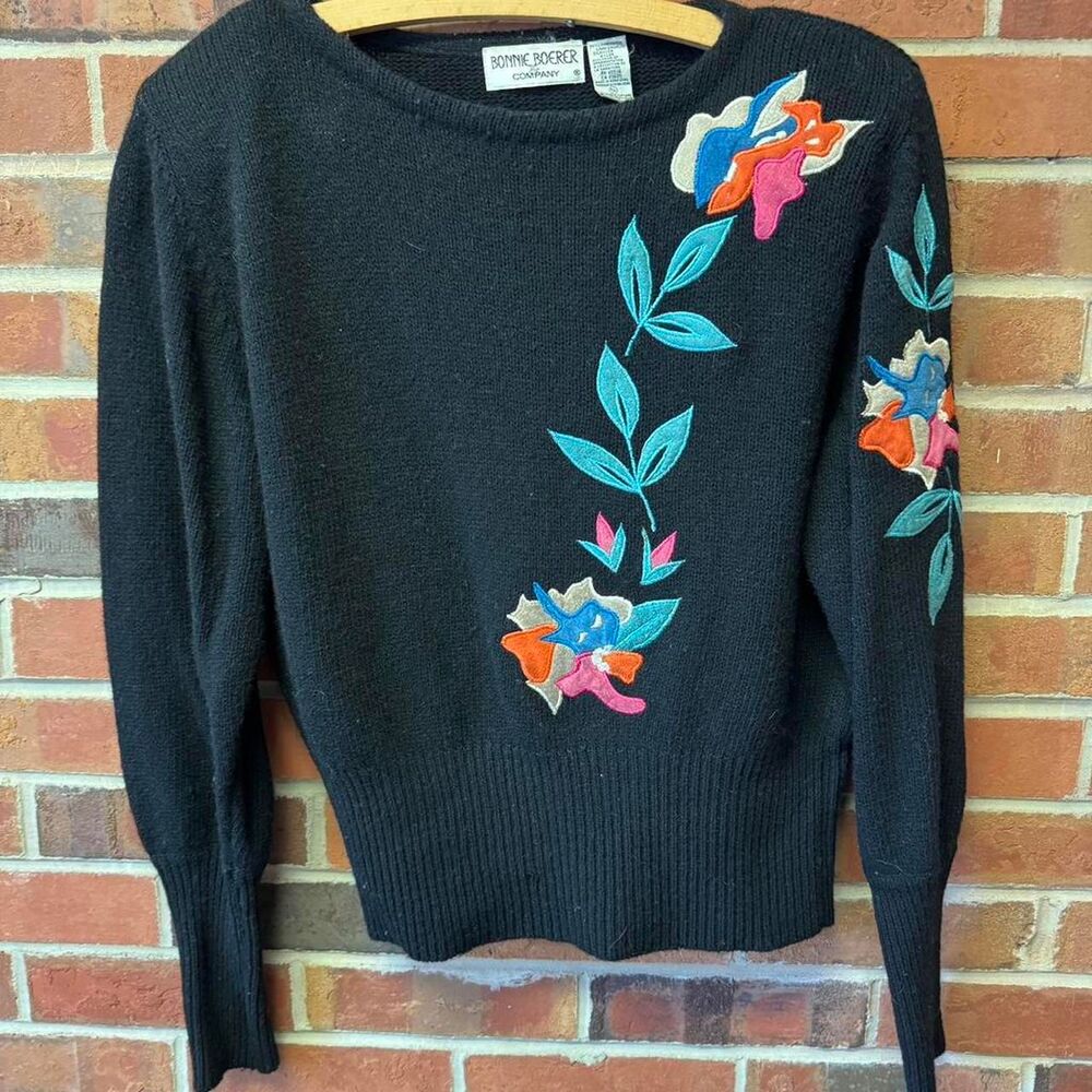 Black Floral Lambswool Vintage Bonnie Boerer Sweater